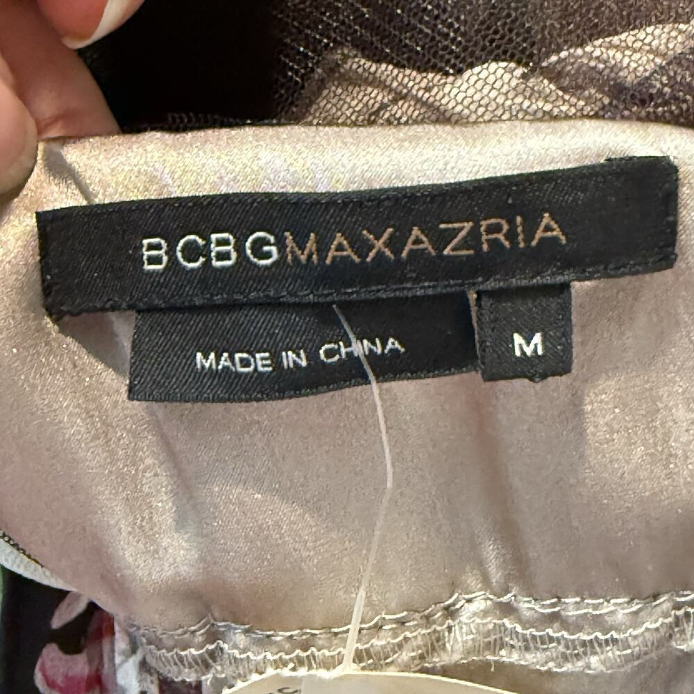 BCBGMaxazria Silk Tulle Dress Womens Medium Brown Floral Chiffon Sheer Trim - Picture 8 of 16